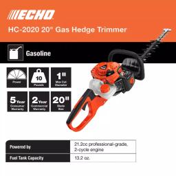 ECHO HC-2020 20 in. Gas Hedge Trimmer, 21.2 cc 2-Stroke Engine thumbnail 4