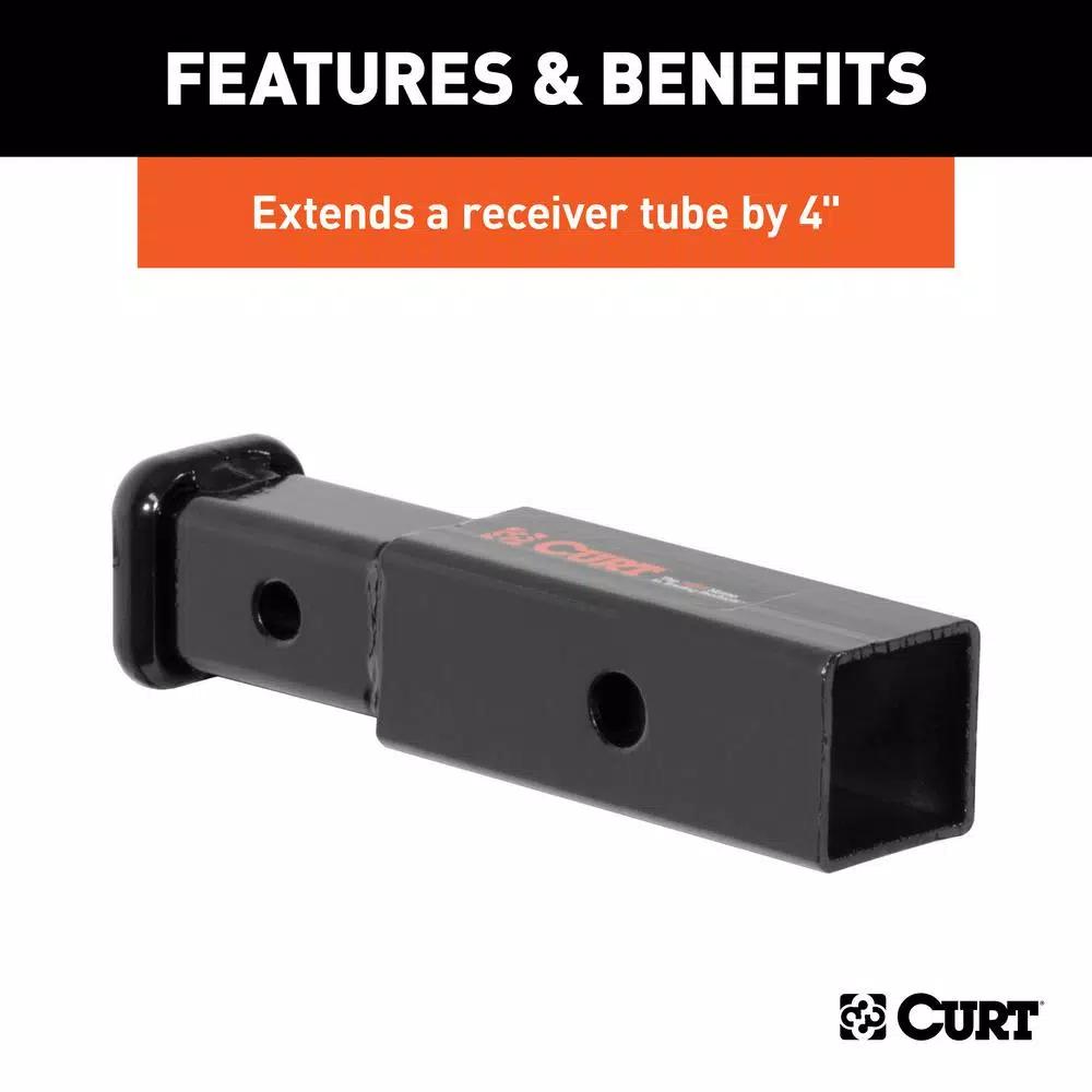 CURT Receiver Tube Adapter, 2" to 1-1/4" Shank, 4" Extension, 3,500 lbs. GTW