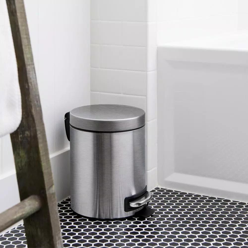 StyleWell 1.3 Gal. Stainless Steel Round Step On Trash Can with Soft Close Lid