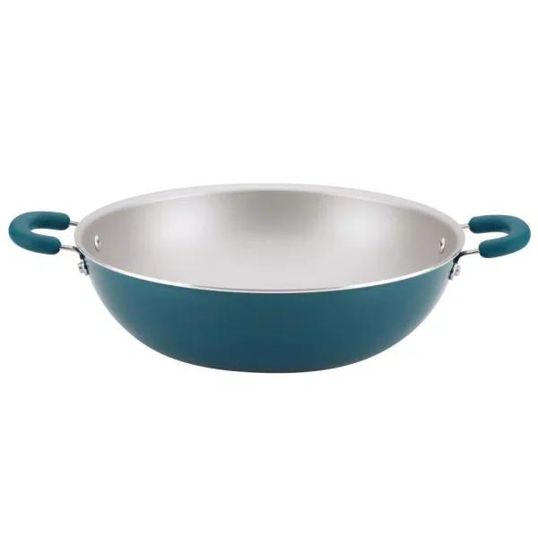 Rachael Ray Create Delicious 14.25-Inch Aluminum Nonstick Wok, Teal Shimmer