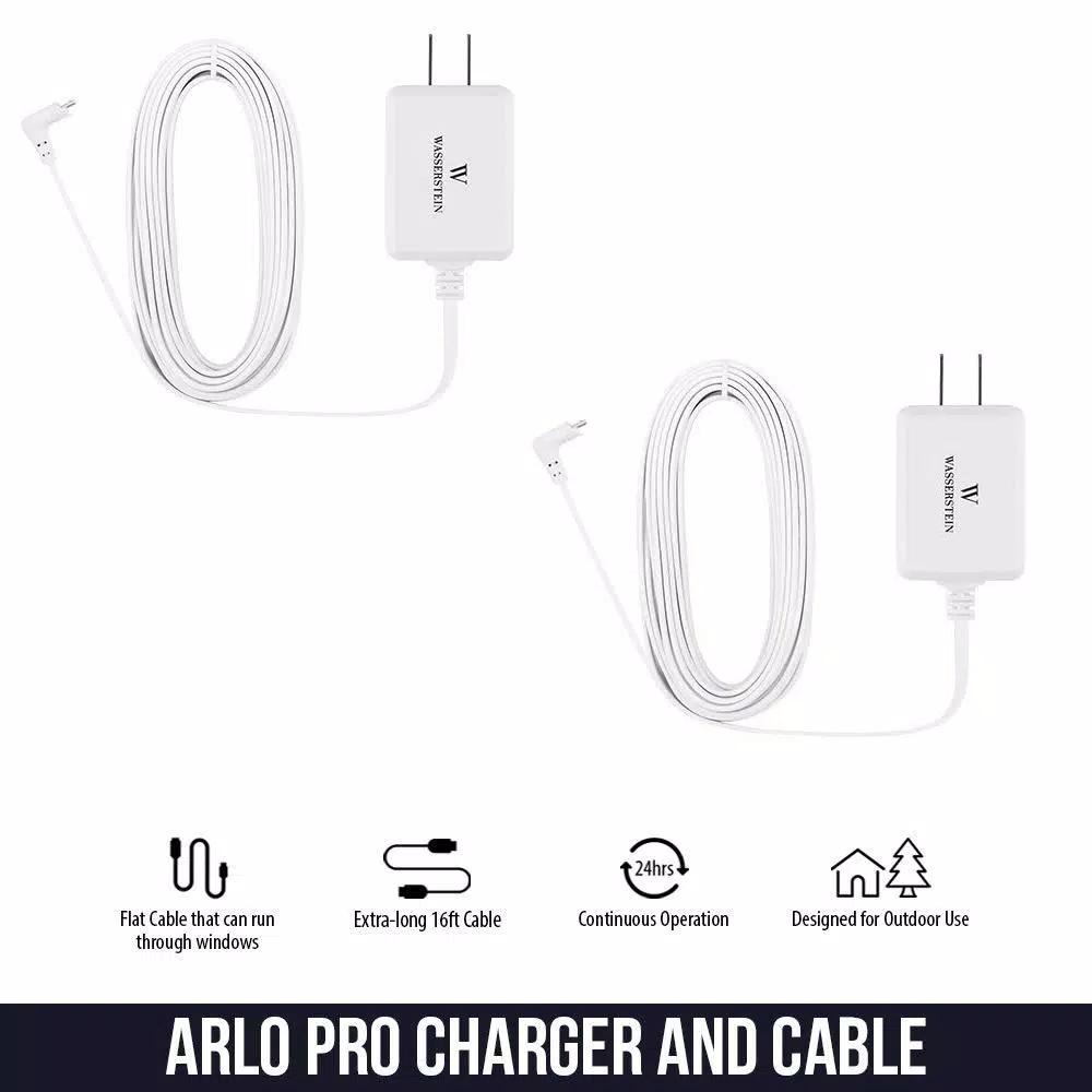 Wasserstein Weatherproof Quick Charge 3.0 Power Adapter for Arlo Pro, Pro 2 & Go (16 ft, 2-Pack, White)