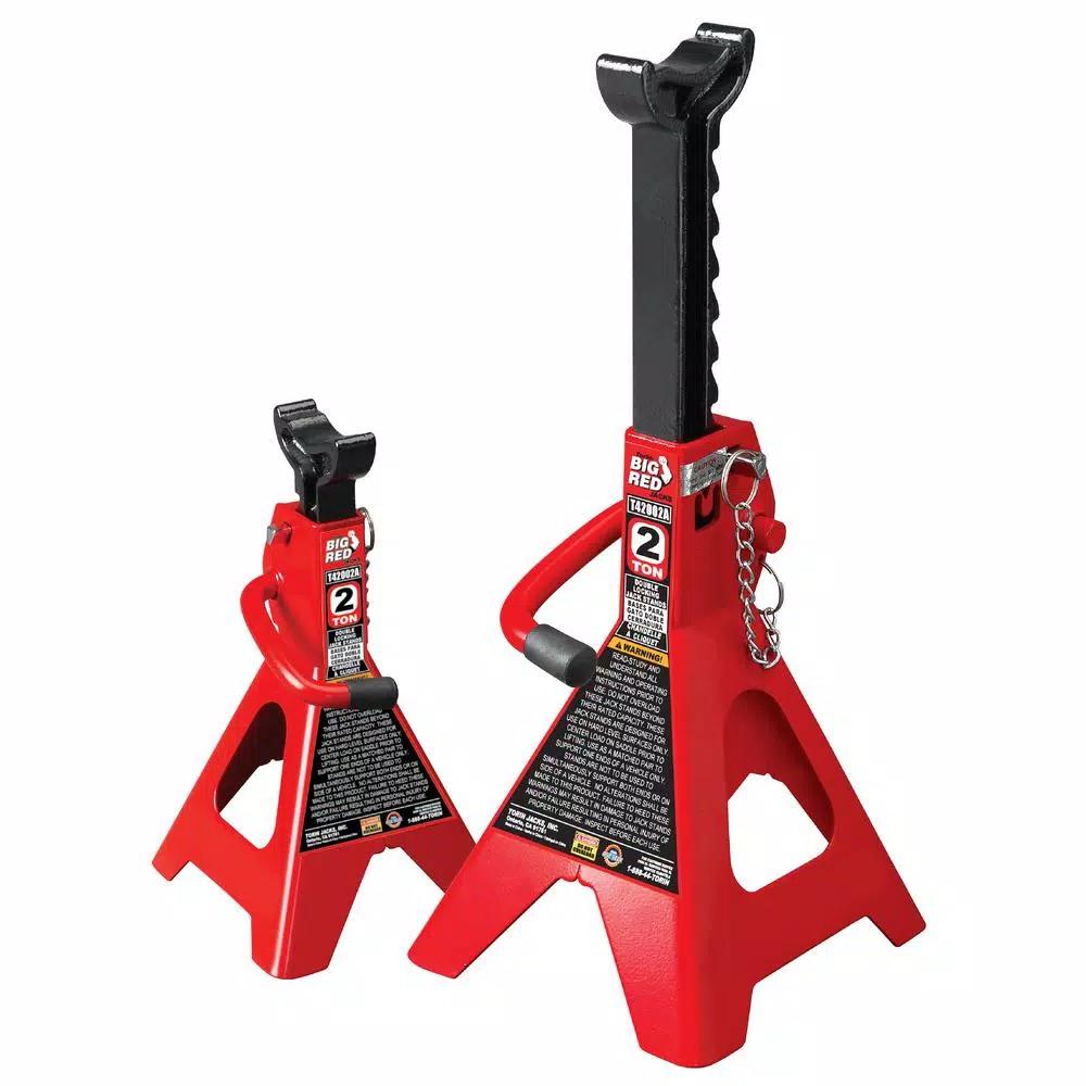 Big Red 2-Ton Double-Lock Steel Jack Stands, 4000 lb. Capacity (2-Pack)