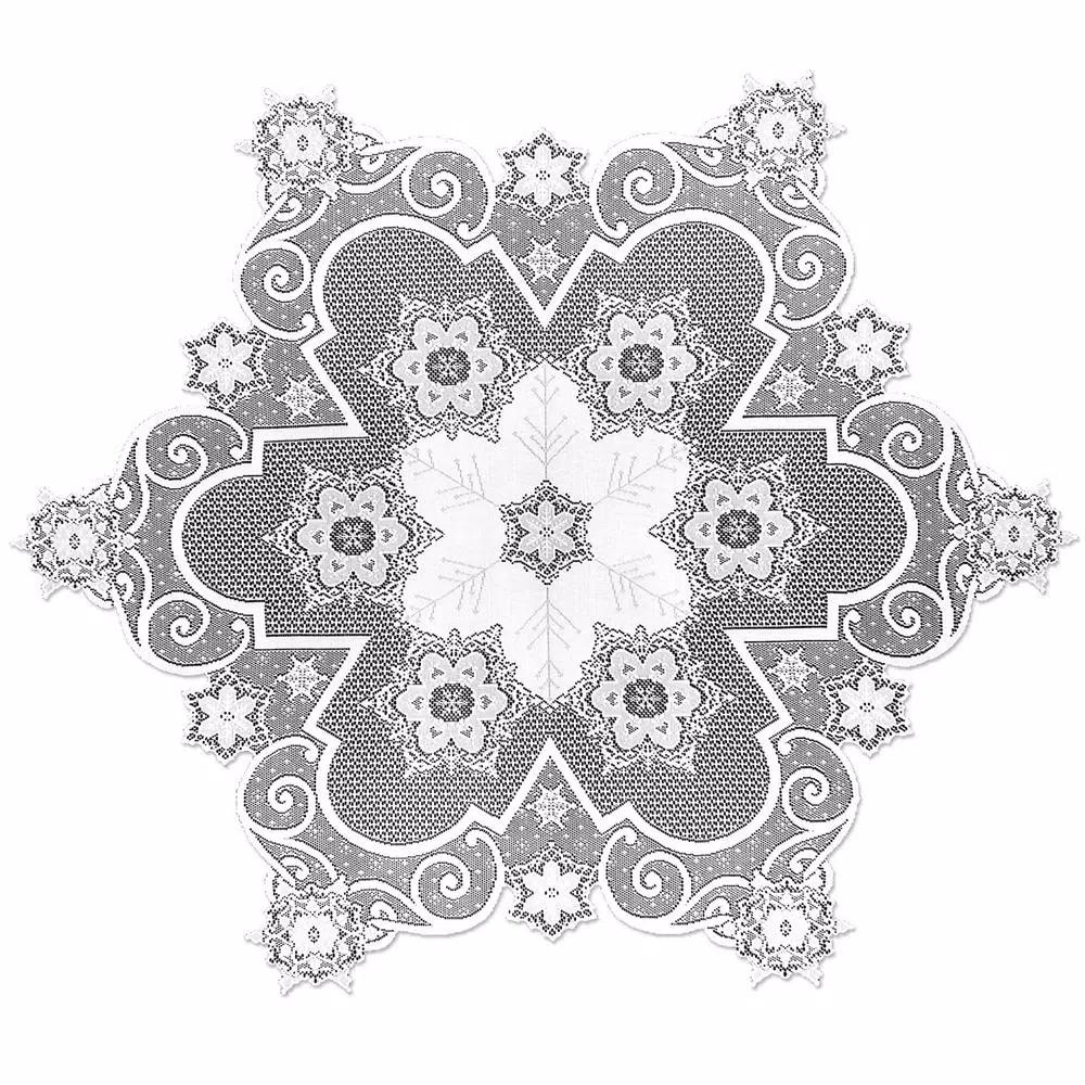 Heritage Lace Snowflake 47 in. White Floral Polyester Round Table Topper