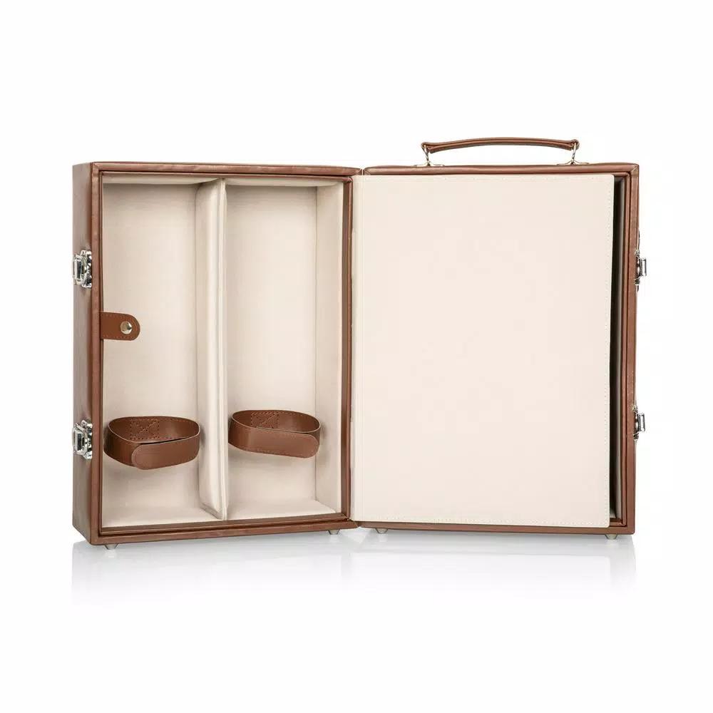 Picnic Time Manhattan Portable Cocktail Case - Mahogany Brown Leatherette Martini Set with Stainless Steel Accessories