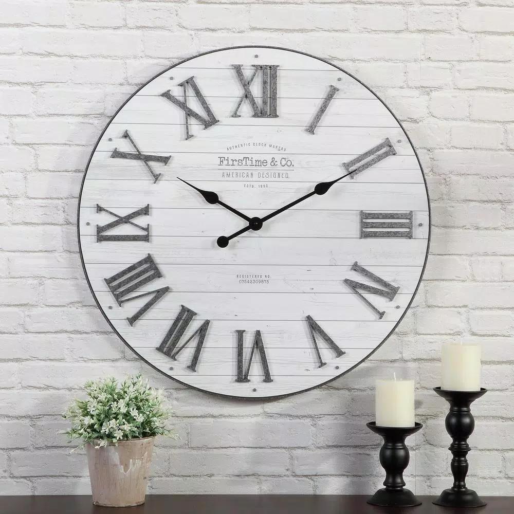 FirsTime & Co. Emmett 27 in. Shiplap Wall Clock - Industrial Farmhouse Decor