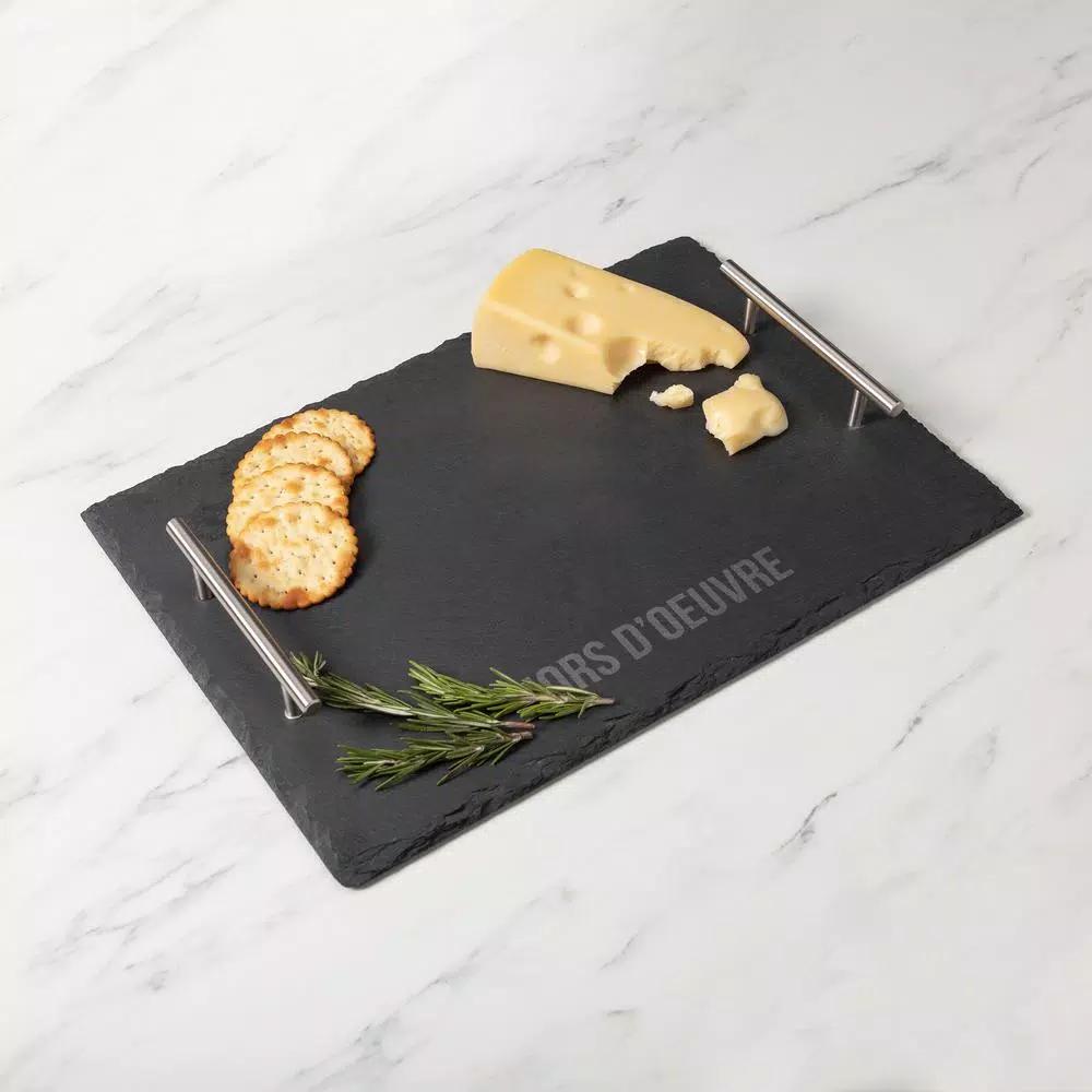 Cathy's Concepts Natural Slate Serving Tray with Metal Handles, 15.75 in. Rectangular Appetizer Board