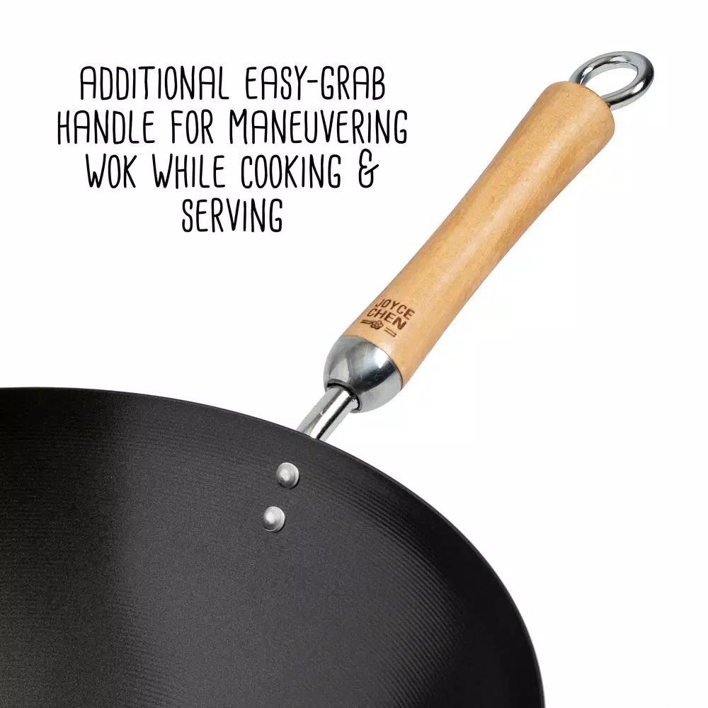 Honey-Can-Do Joyce Chen 14 in. Carbon Steel Non-Stick Wok with Birchwood Handle