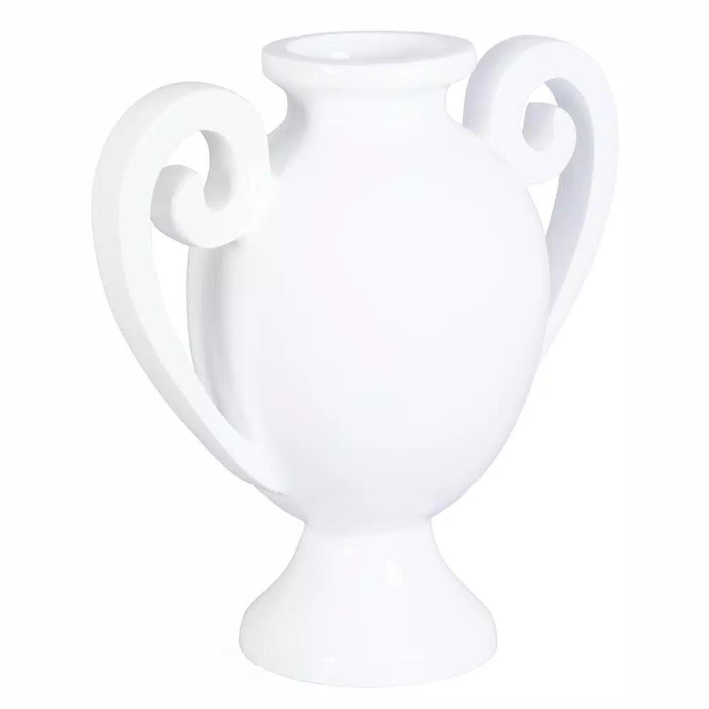 Uniquewise 20 in. White Gloss Amphora Style Modern Fiberglass Centerpiece Vase