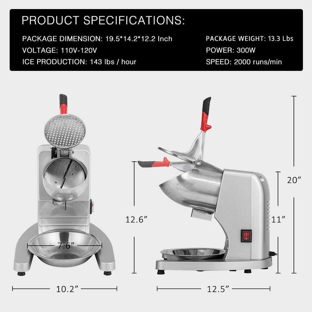 VIVOHOME 11 oz Electric Ice Crusher and Snow Cone Machine, Dual Blades, Silver Stainless Steel