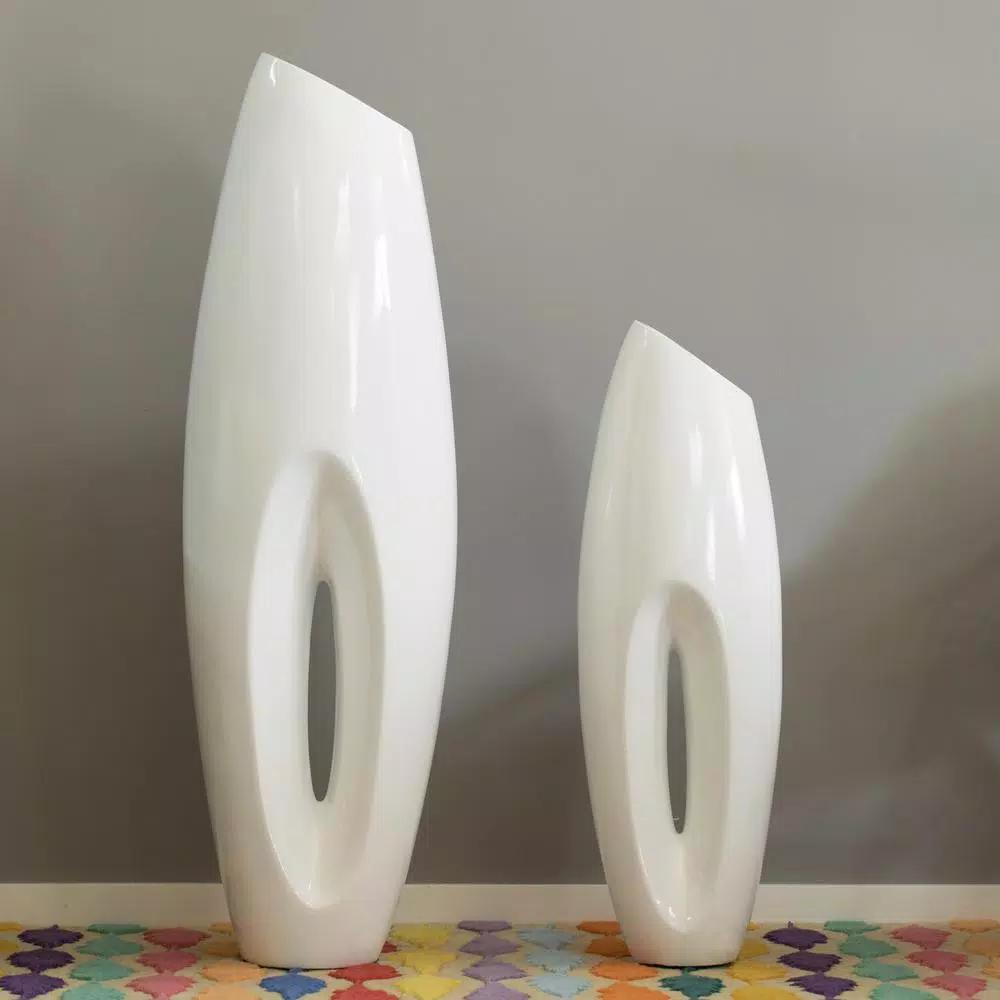 Uniquewise Modern White Magnesium Oxide Large Decorative Floor Vase - 40.5 in.