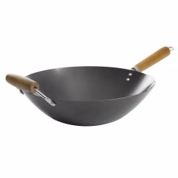 KENMORE 14 in. Carbon Steel Non-Stick Flat Bottom Wok with Wooden Handles thumbnail 1