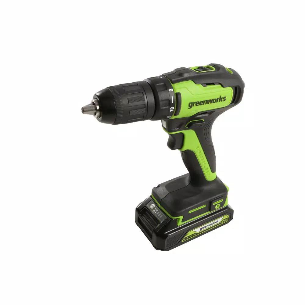 Greenworks 24V Cordless Brushless 1/2 in. Drill Driver Kit with 2 Batteries, Charger, and Tool Bag