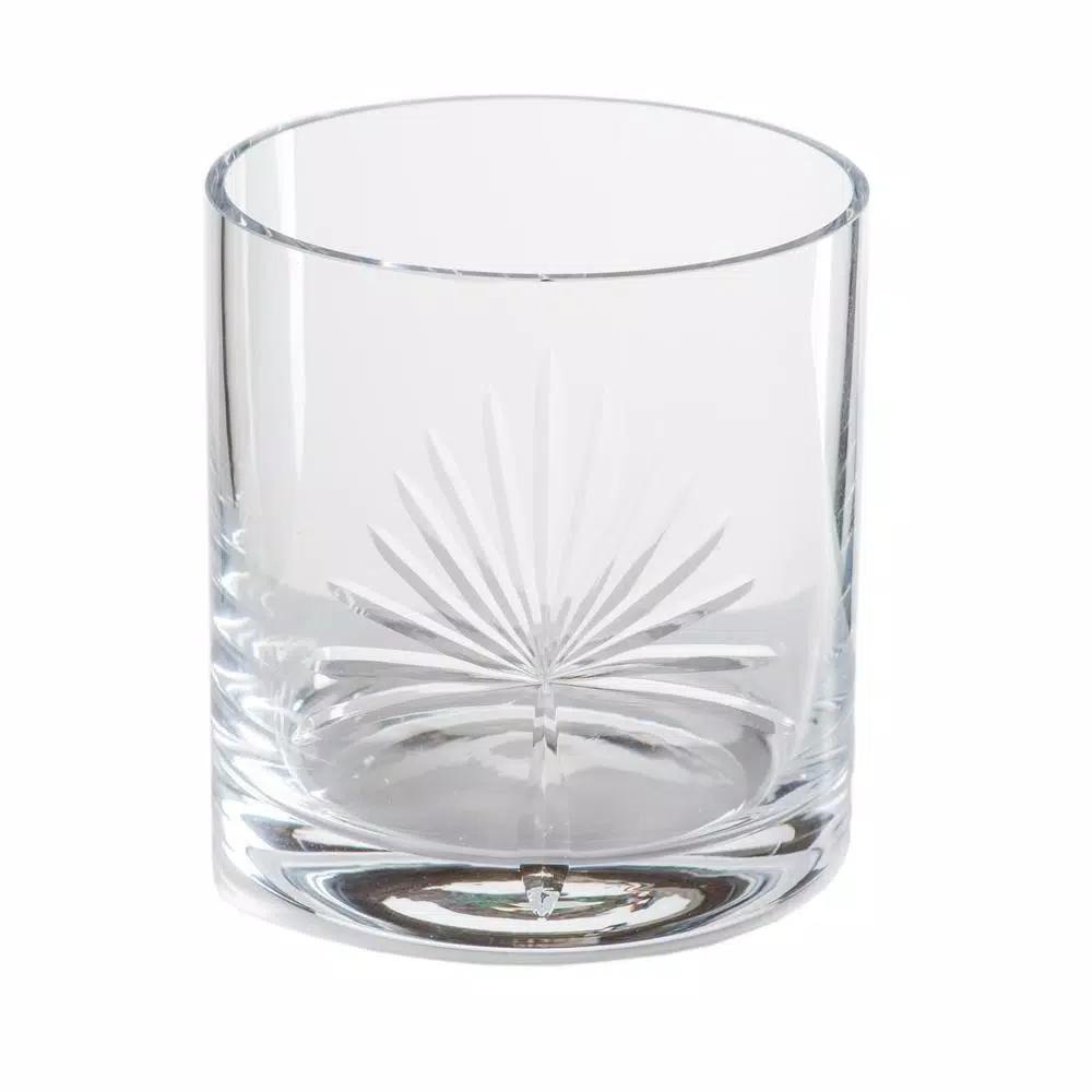 Abigails Palmetto 16 oz. Double Old-Fashioned Glass Set of 4 - Hand-Etched Palm Design