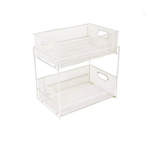 MIND READER 2-Tier Metal Mesh Utensil Caddy & Organizer, White