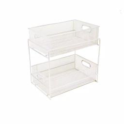 MIND READER 2-Tier Metal Mesh Utensil Caddy & Organizer, White thumbnail 1