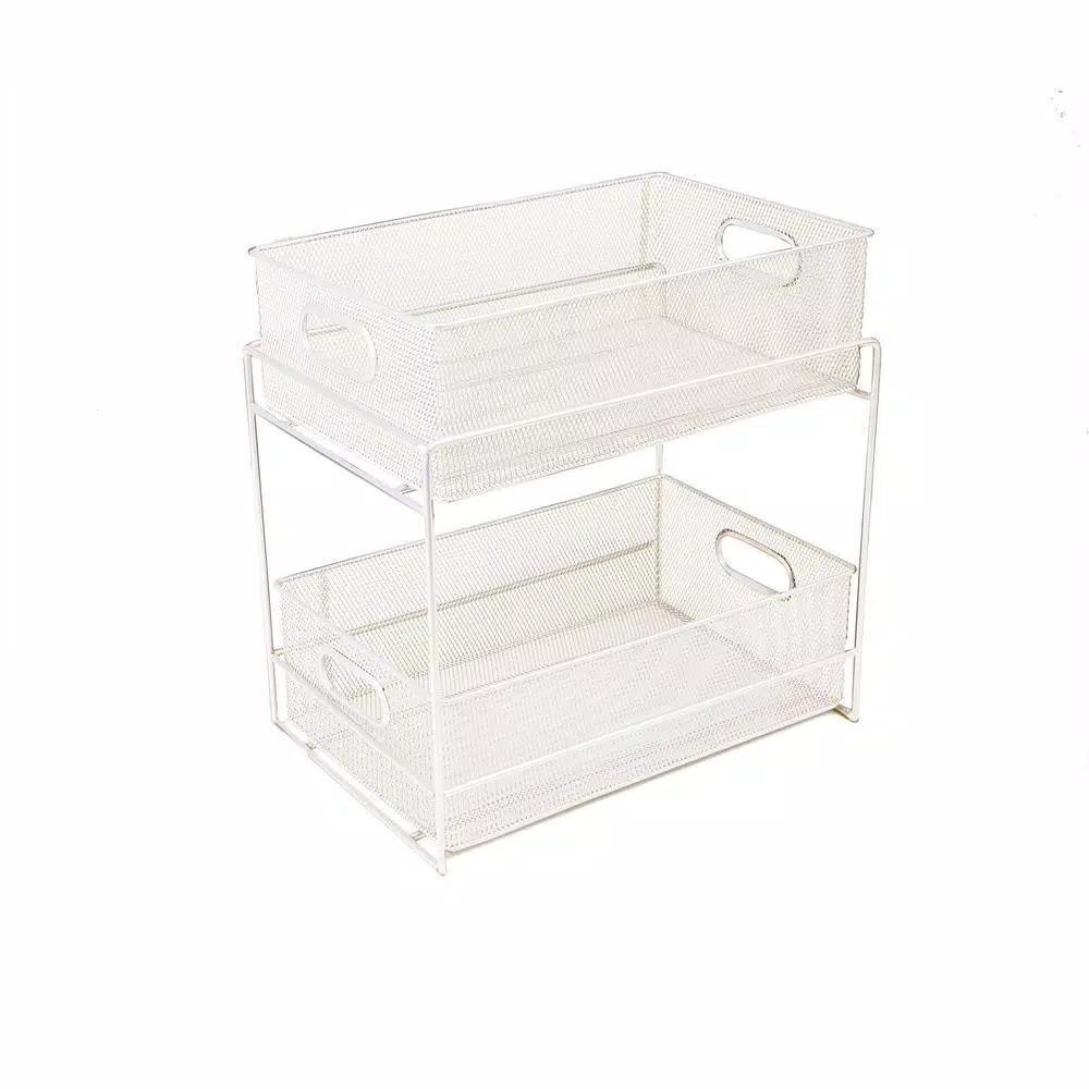 MIND READER 2-Tier Metal Mesh Utensil Caddy & Organizer, White