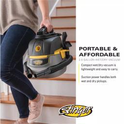 Stinger 2.5 Gal. 1.75 Peak HP Compact Wet/Dry Shop Vacuum with Hose and 6 Filter Bags thumbnail 12