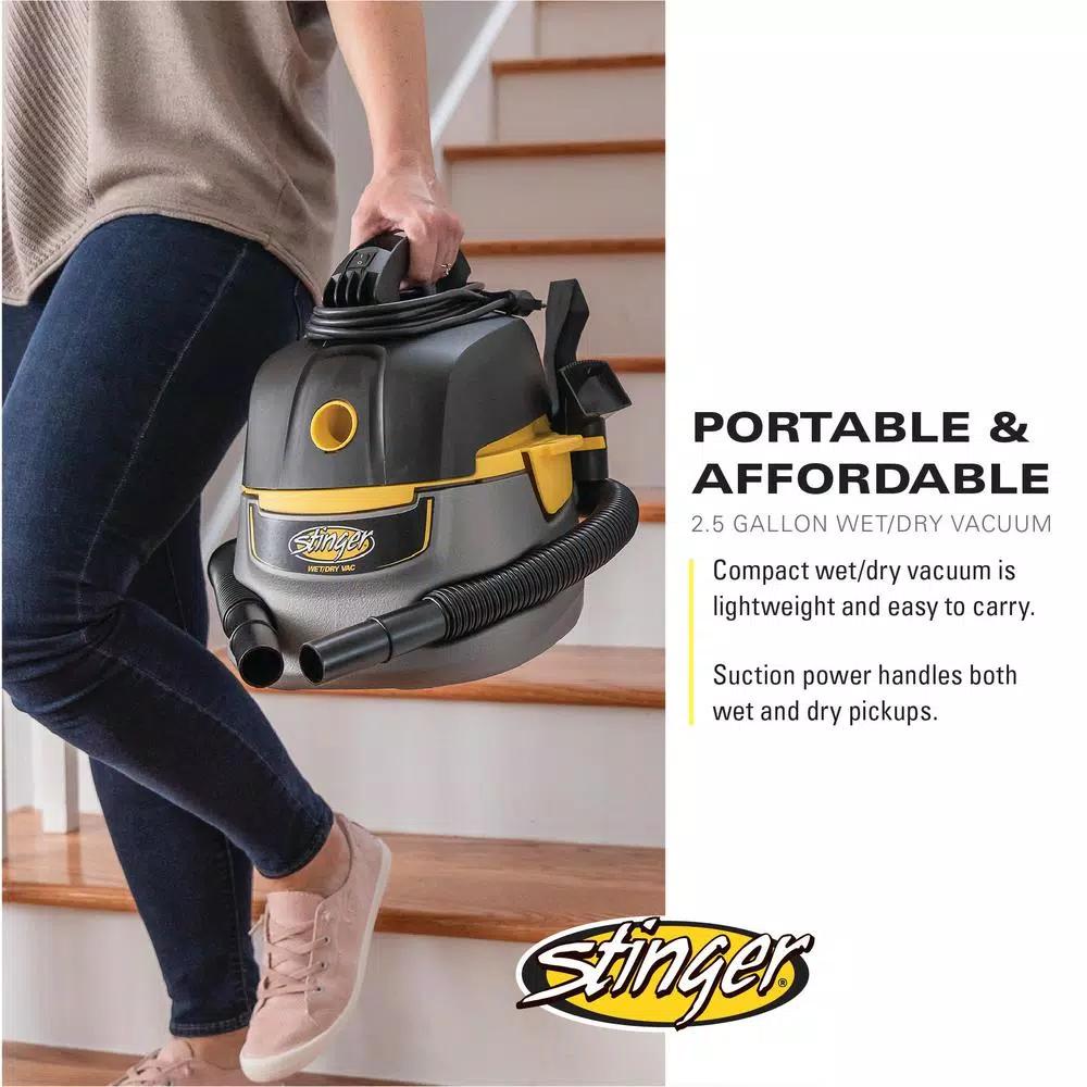 Stinger 2.5 Gal. 1.75 Peak HP Compact Wet/Dry Shop Vacuum with Hose and 6 Filter Bags