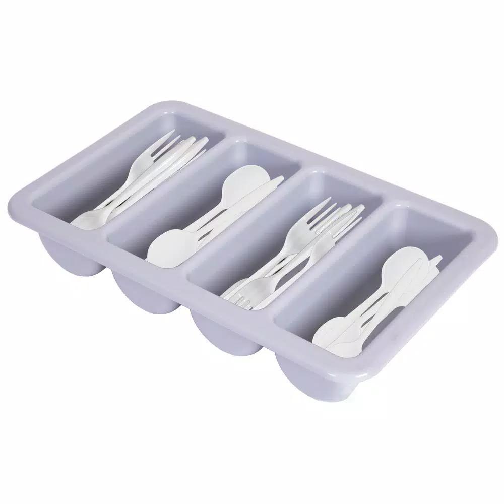 Basicwise Gray Plastic 4-Compartment Commercial Cutlery Holder, Drawer Organizer (Set of 10)