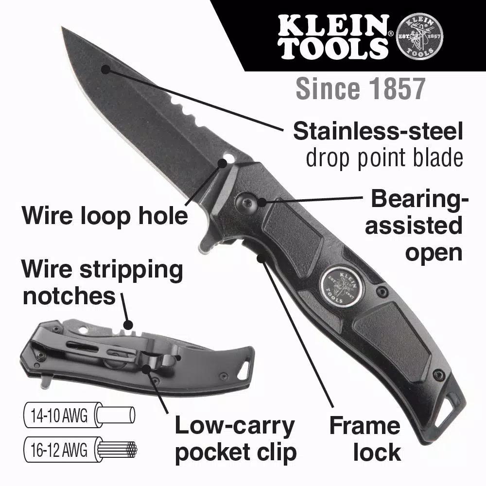 Klein Tools Electrician's Pocket Knife with Stainless Steel Drop Point Blade