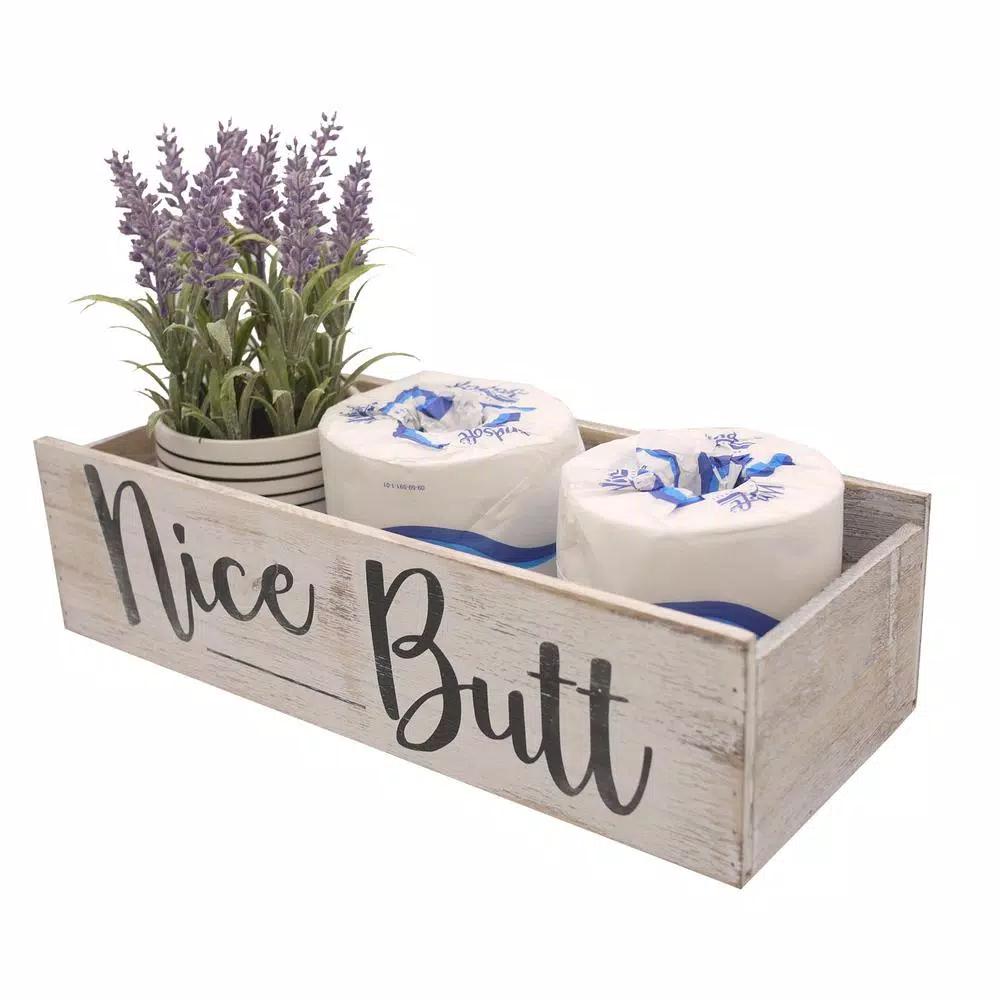 Admired By Nature Nice Butt Rustic Wooden Bathroom Decor Box, Farmhouse Toilet Tank Organizer Tray