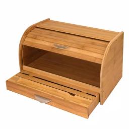 Honey-Can-Do Bamboo Bread Box with Roll-Top Door, Pull-Out Drawer, and Integrated Cutting Board thumbnail 2