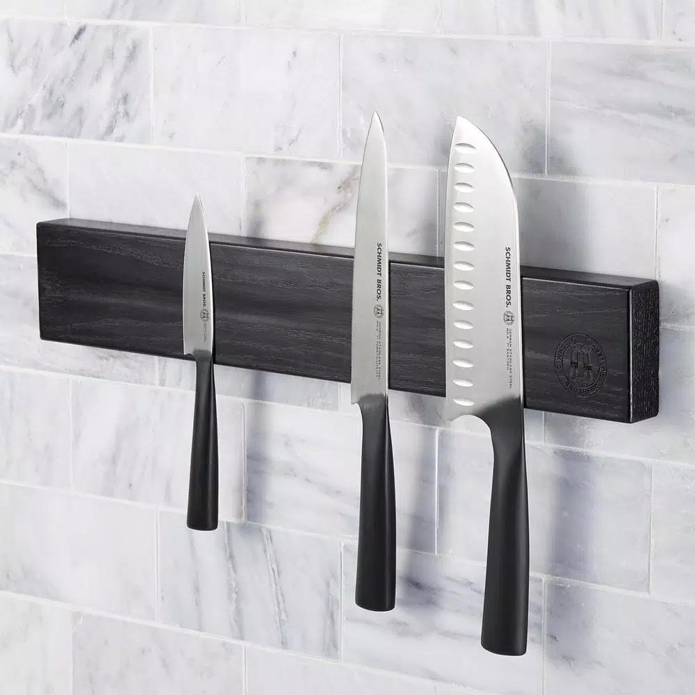 SCHMIDT BROS. 18 in. Ebony Stained Red Oak Magnetic Knife Bar - Black Cutlery Wall Mount