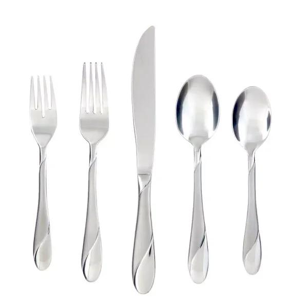 Cambridge Silversmiths Swirl Sand 89-Piece Stainless Steel Flatware Set, Service for 12