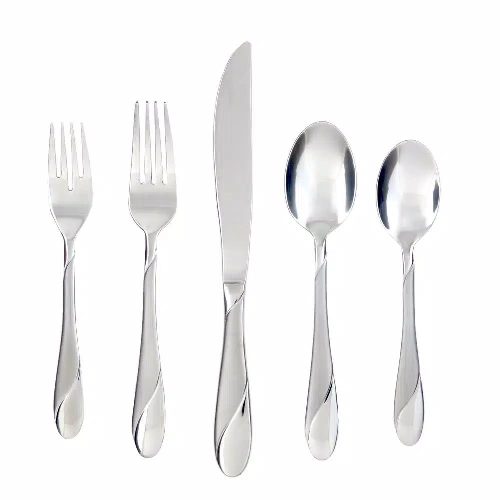 Cambridge Silversmiths Swirl Sand 89-Piece Stainless Steel Flatware Set, Service for 12