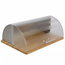 Unbranded Stainless Steel Bread Box with Wood Base and Acrylic Lid, Natural Grey thumbnail 4