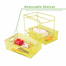 MIND READER Modern Yellow Metal Mesh 2-Tier Utensil Caddy and Flatware Organizer thumbnail 3