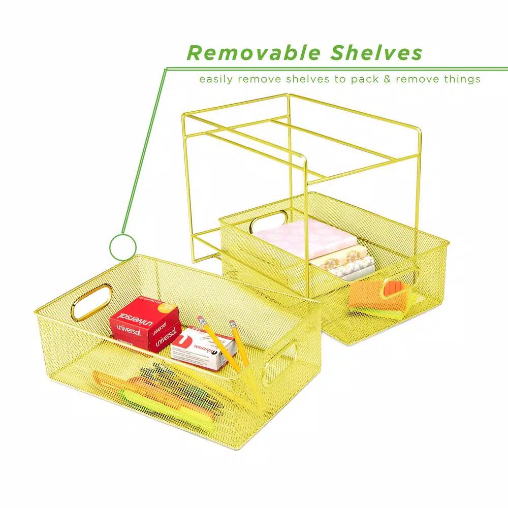 MIND READER Modern Yellow Metal Mesh 2-Tier Utensil Caddy and Flatware Organizer