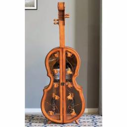 Vintiquewise Antique Brown Violin Shaped Wooden Wine Rack - 53.5 inch Floor Wine Cabinet with Acrylic Doors thumbnail 4