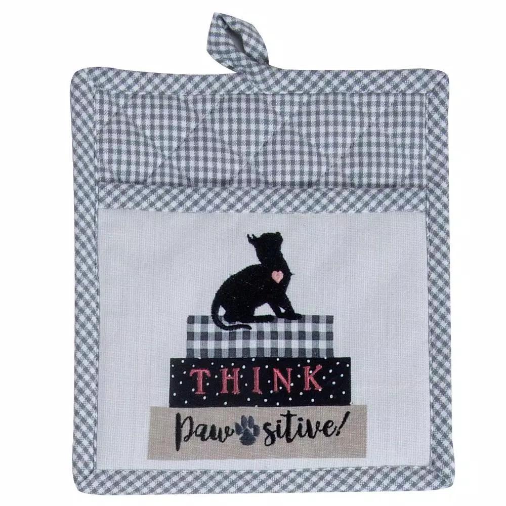 Kay Dee Fur Real Pets Cat Themed Cotton Kitchen Textile Set, 4-Piece Tan Pot Holder & Towel Set