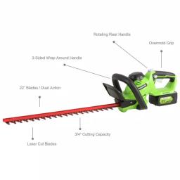 Greenworks 24V Cordless 22 in. Hedge Trimmer, Tool Only thumbnail 3