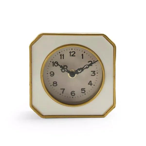 Zentique White and Gold Rounded Square Analog Desk Clock with Quartz Movement