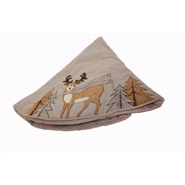 Manor Luxe Xia Home Fashions 56 in. Cozy Reindeer Embroidered Christmas Tree Skirt, Brown