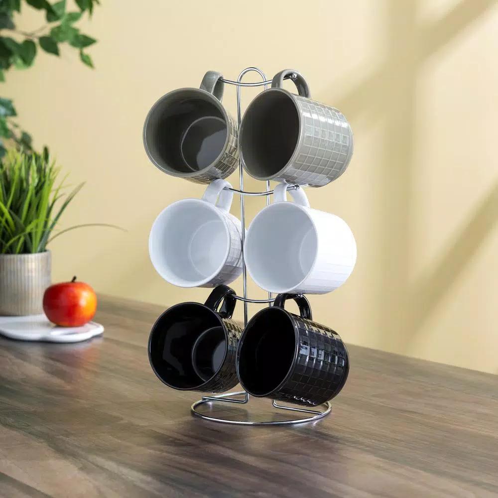 Unbranded Graph 6-Piece Multi-Color Geometric Mug Set with Chrome Plated Stand