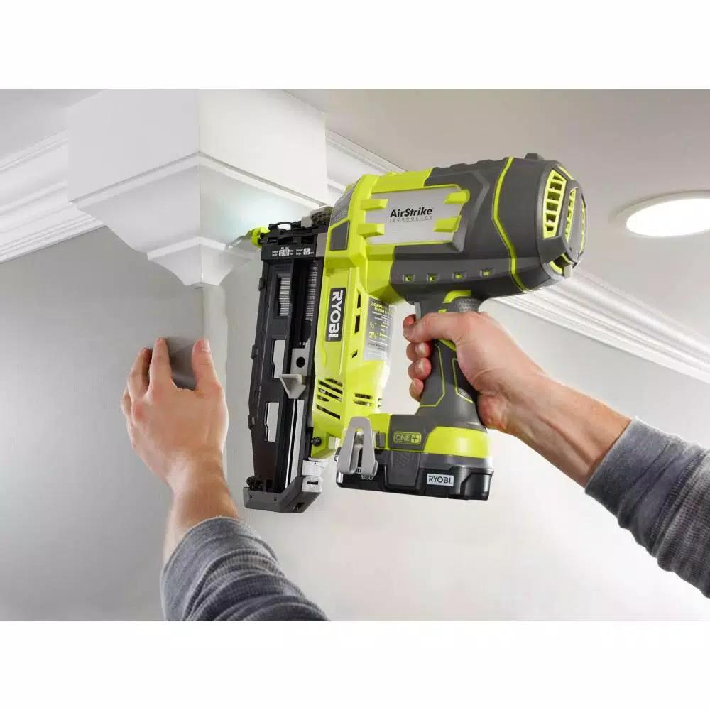 RYOBI 18V ONE+ AirStrike 16-Gauge Cordless Straight Finish Nailer Kit with 2.0 Ah Battery and Charger