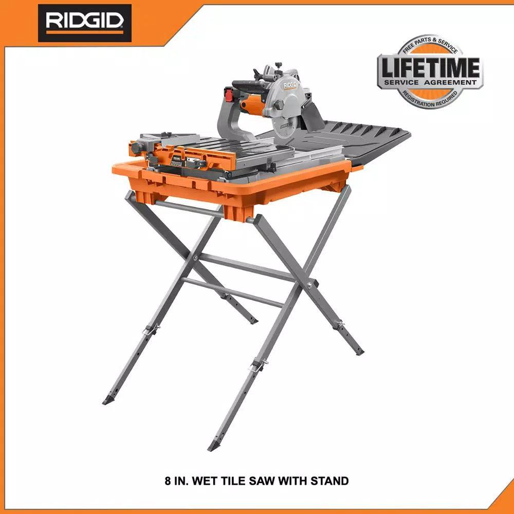 RIDGID 8 in. Wet Tile Saw with Stand, 12 Amp Corded Tile Saw with Extended Rip Capacity