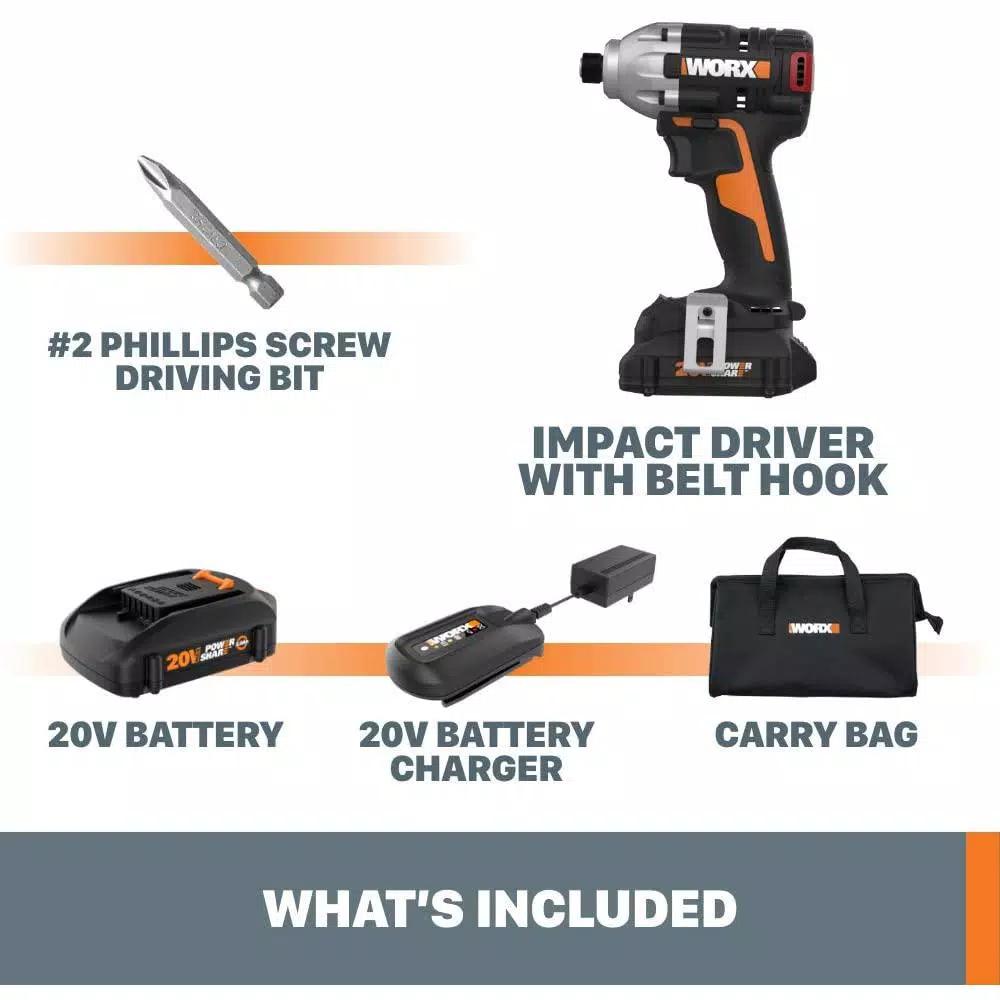 Worx 20V Brushless 3-Speed 1/4 in. Hex Impact Driver with Quick Change Chuck (Tool Only)