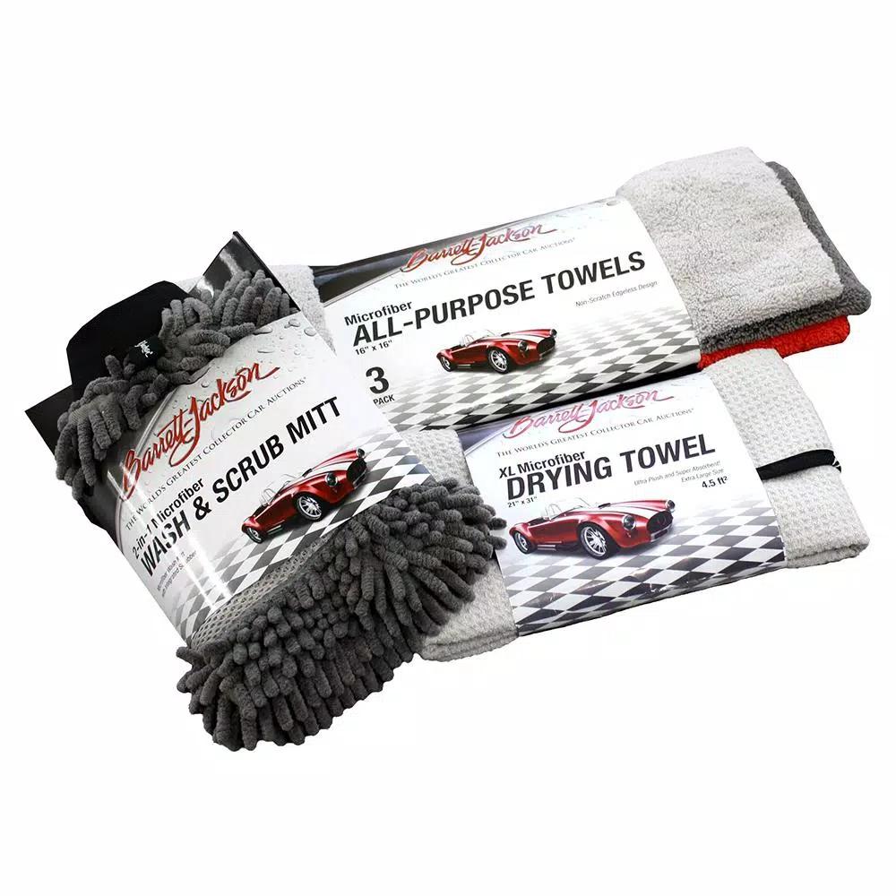 Barrett-Jackson Wash and Dry Car Care Kit with Microfiber Mitt and Towels
