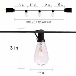 ALEKO's 25 ft. Traditional Patio String Cafe Lights, 25 Warm White Incandescent Bulbs, Indoor/Outdoor Weatherproof thumbnail 7