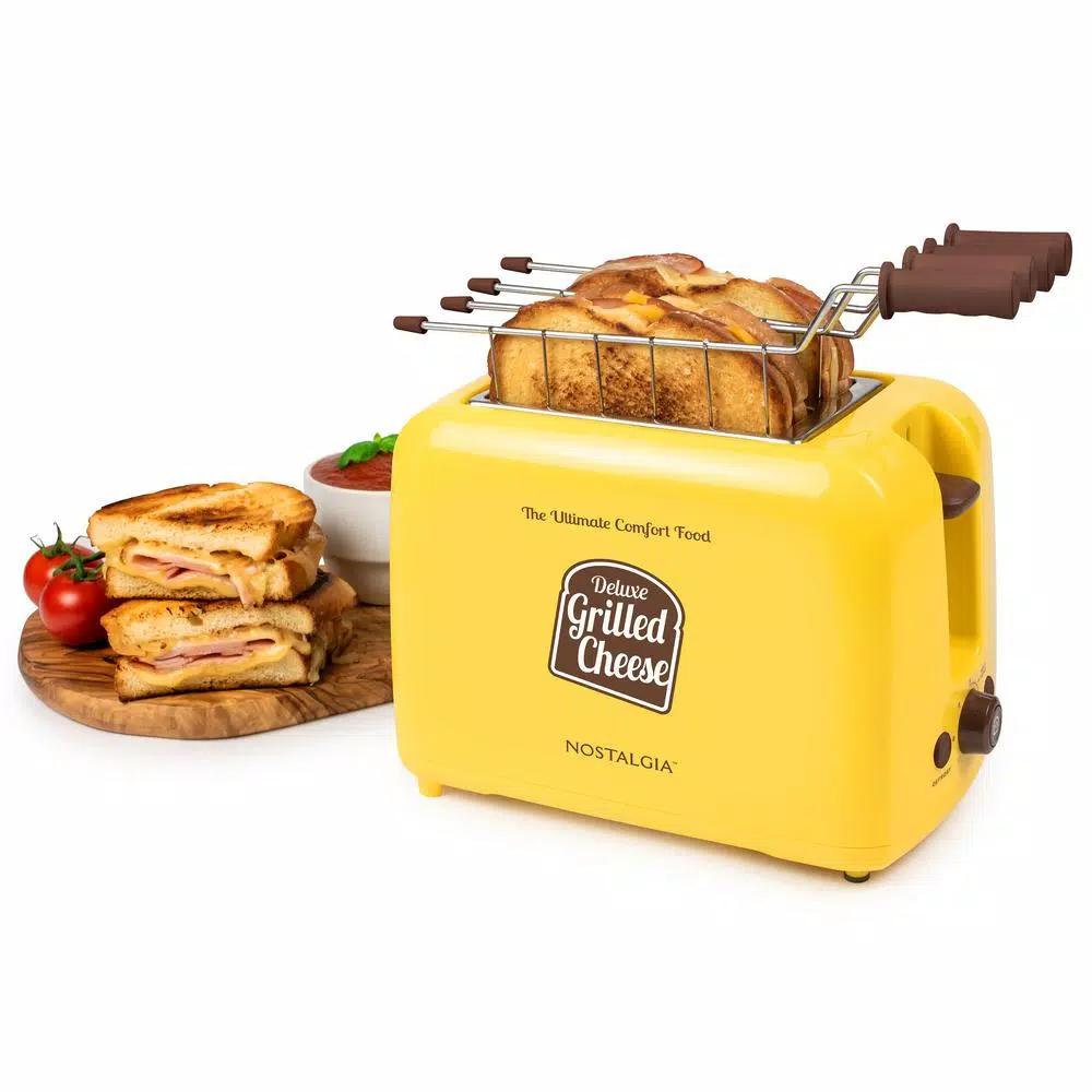 Unbranded Yellow Grilled Cheese Toaster with Extra-Wide Slots and Removable Baskets