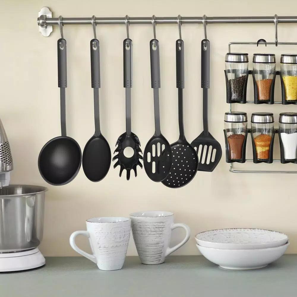 Chef Buddy 6-Piece Kitchen Cookware Utensil Set with Hanging Ring, Black