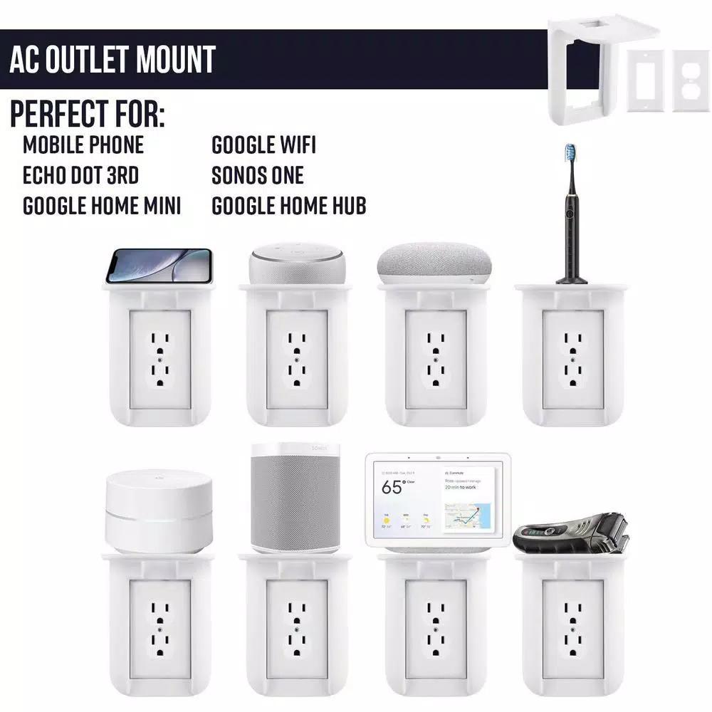 Wasserstein AC Outlet Mount for Google Nest WiFi, Nest Mini, and Nest Hub - Wall Outlet Shelf (2-Pack)