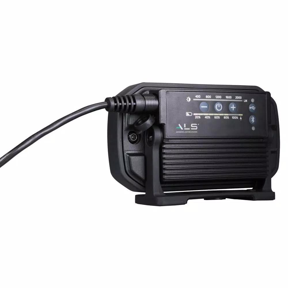 Advanced Lighting Systems 2000 Lumens LED Rechargeable Bluetooth Audio Work Light with Power Bank