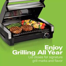 Hamilton Beach Searing Grill 118 sq. in. Stainless Steel Indoor Countertop Grill with Non-Stick Plates thumbnail 4