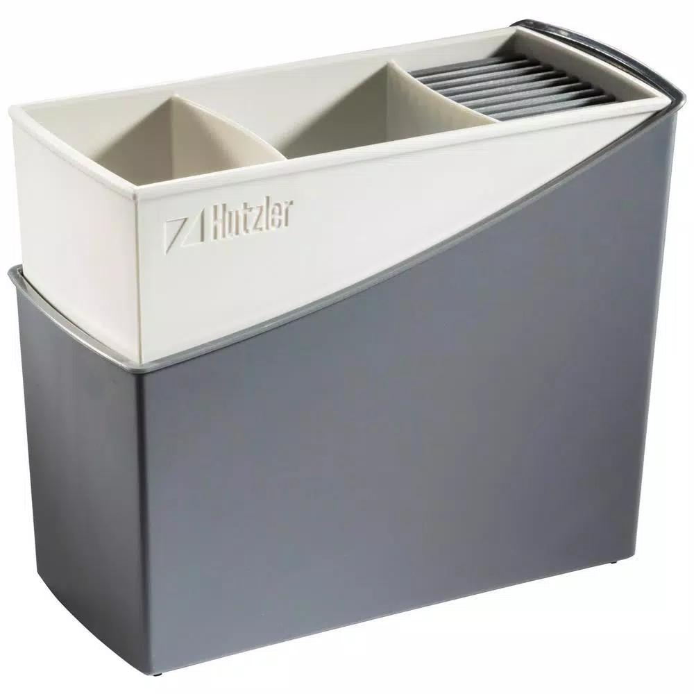 Hutzler Cutlery Drainer and Flatware Caddy with Knife Slots, Gray