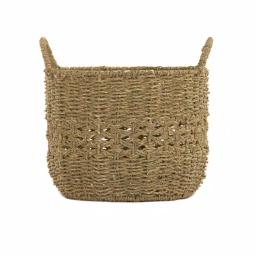 Zentique Handmade Round Woven Seagrass Wicker Basket with Handles, Brown thumbnail 2